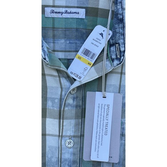 Tommy Bahama Mens Medium Walkabout Plaid Long Sleeve Button Front Shirt Air Blue - Picture 6 of 9